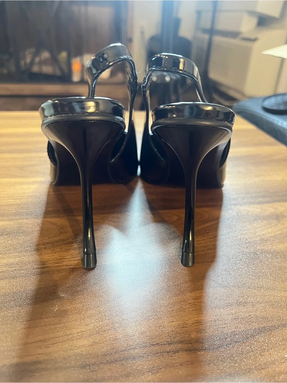 Black Patent Slingback Pointed-Toe Heels